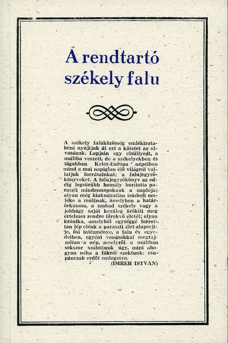Imreh István: A rendtartó székely falu - 1. kép