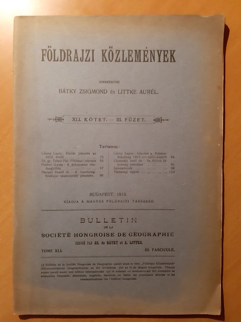 Bátky Zsigmond, Littke Aurél: Földrajzi közlemények 41. kötet. 3. füzet - 1. kép