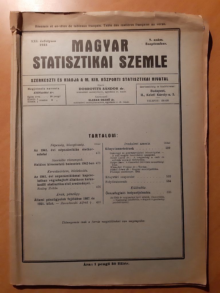 Magyar Statisztikai Szemle 21. évf. 9. szám, szeptember - 1. kép