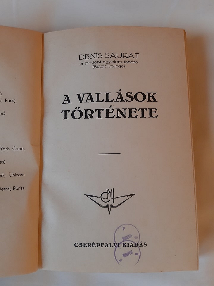 Denis Saurat: A vallások története - 1. kép