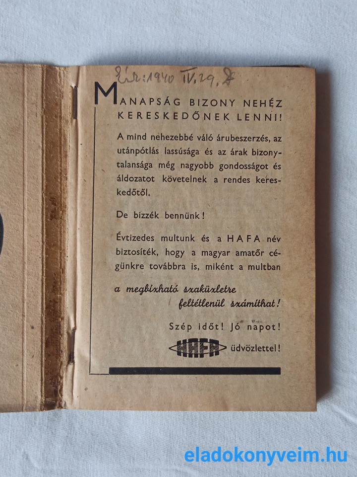HAFA árjegyzék 1940 / Amatőrmozi árjegyzék - 2. kép